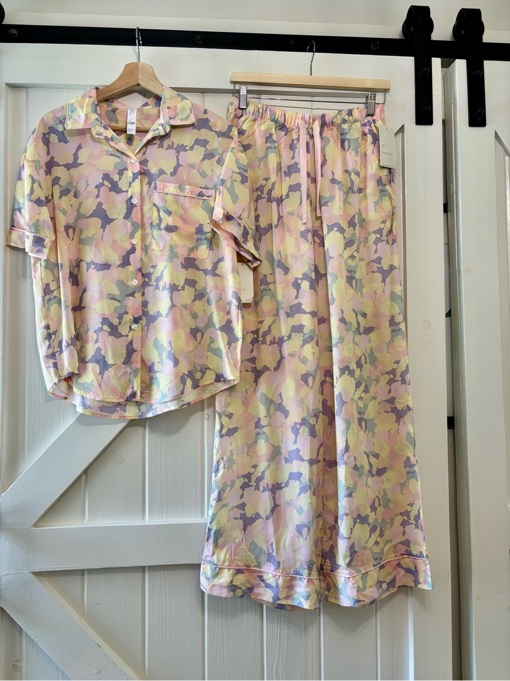 Stars Above Abstract Pink Lavender Pastel Pajama Set Lyocell Lounge Feminine S - Picture 2 of 13
